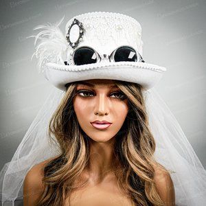 Lace Feather Victoria Steampunk Top Hat Goggle